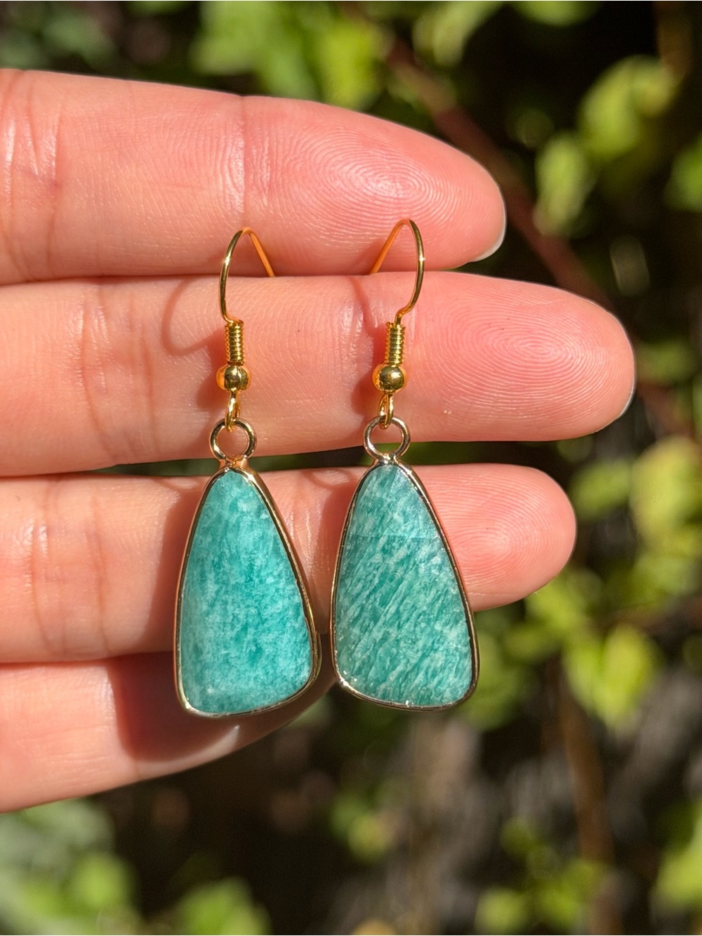 Gold-Trim Teardrop Amazonite Drop Earrings in Teal Palo